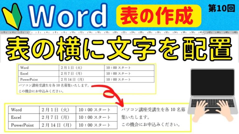ワードの表横に文字を配置する方法